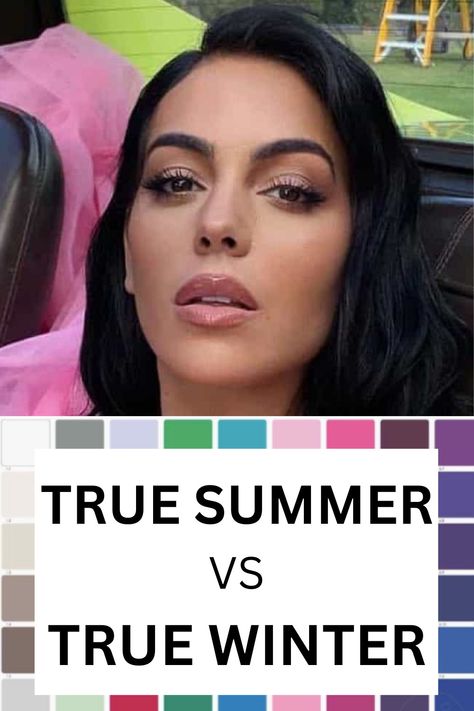 Color Palette For Winter Skin Tones, Kim Kardashian Color Palette, Winter Summer Color Palette, Summer Vs Winter Color Palettes, True Summer Vs True Winter, True Summer Color Palette Hair, Deep Summer Color Palette, True Summer Colour Palette, Dark Summer Color Palette