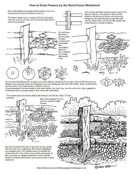 How To Draw A Fence Step By Step, Draw Objects, How To Draw Flowers, Sketching Tips, Draw Flowers, Art Worksheets, Architecture Drawing Art, Lukisan Cat Air, Easy Drawing