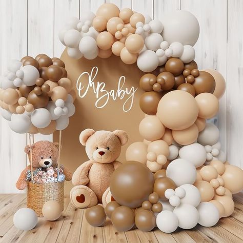 Tan Gender Reveal, Gender Reveal Beige Theme, Teddy Bear Baby Shower Theme Decoration, Beige Baby Shower Ideas, Threerex Birthday, Safari Baby Shower Decorations, Teddy Bear Baby Shower Theme, Décoration Baby Shower, Balloons Arch