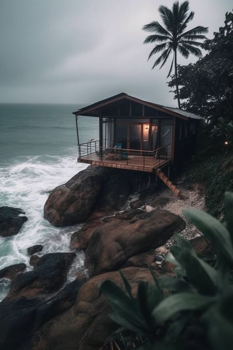 aesthetic luxury cabin near sea Cabin On The Beach, Dorms Ideas, Candlelit Bath, Small House In The Woods, Waterfront Cabins, Cabin Aesthetic, Secluded Cabin, Cabin Cottage, Sea House