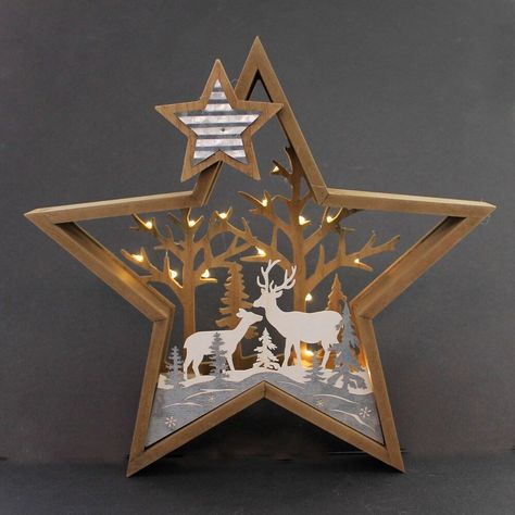 Tree With Branches, Christmas Deer Decorations, Deer Scene, Christmas Star Decorations, Christmas Products, Laser Cut Wood Crafts, Wooden Christmas Decorations, Creative Christmas Gifts, Christmas Challenge