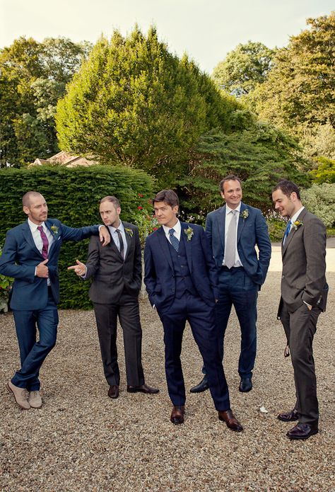 navy grooms suit | Photo by Marianne Taylor Unique Groomsmen Attire, Brothers Outfits, Mismatched Groomsmen, Gray Groomsmen, Groom Suit Navy, Navy Groomsmen, Nice Suits, Groomsmen Photo, Navy Groom