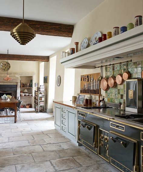 A beautifully converted monastery in southern France | Homes & Gardens Stone Kitchen Floor, Provence Kitchen, Kitchen Flooring Ideas, Wooden Worktops, Beautiful Flooring, Stone Kitchen, Integrated Appliances, Southern France, Kitchen Floor Tile