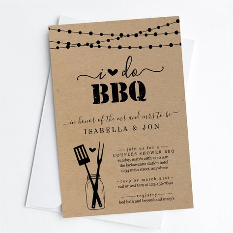 I Do BBQ Couples Wedding Bridal Shower Engagement Invitation - Great Barbecue Bridal Shower Bbq, Bbq Utensils, Mason Jar Light, Couple Wedding Shower, I Do Bbq, Bbq Invitation, Bbq Wedding, Brown Wedding, Engagement Invitations