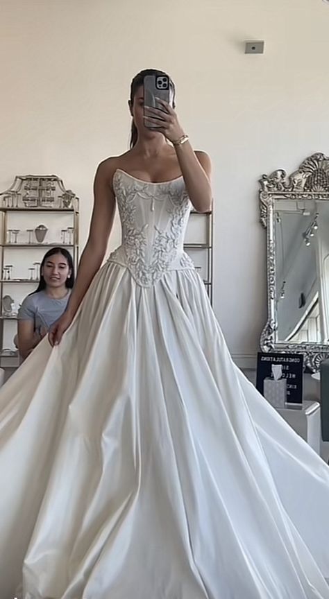 Beaded Corset Prom Dress, Isabelle Wedding Dress, Low Rise Wedding Dress, Silk Sparkle Wedding Dress, White Wedding After Party Dress, Satin Beaded Wedding Dress, Corset Waist Wedding Dress, Structured Corset Wedding Dress, Low Waist Corset Wedding Dress