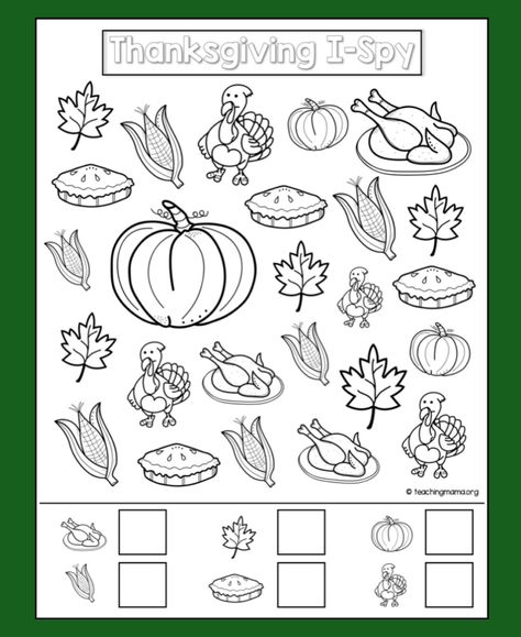 Thanksgiving Pre K Worksheets, Thanksgiving Ispy Printable, Thanksgiving I Spy Free Printable, I Spy Thanksgiving Printable Free, Thanksgiving Ispy, Thanksgiving Daycare, I Spy Thanksgiving, November Worksheets, Thanksgiving I Spy