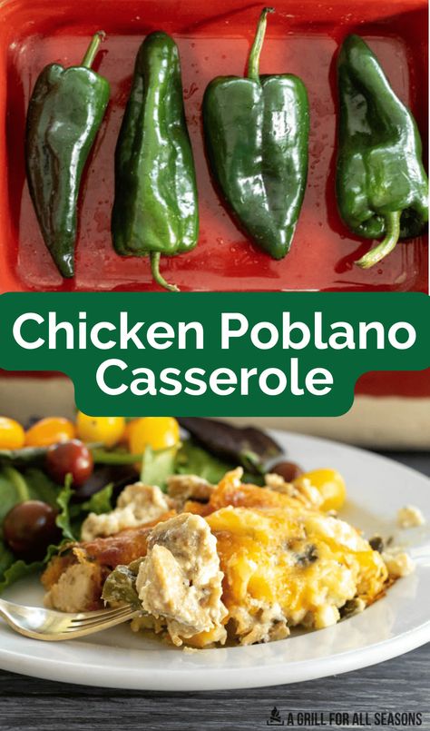 Chicken Poblano Rice Casserole, Chile Relleno Casserole With Chicken, Chicken Poblano Pepper Recipes, Chicken Pepper Casserole, Poblano And Chicken Recipes, Poblano Pepper And Chicken Recipes, Chicken Relleno Casserole, Chicken And Poblano Peppers, Chicken With Poblano Peppers