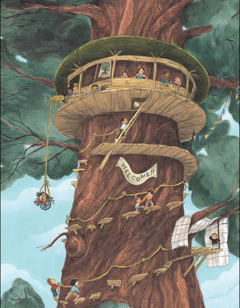 Everything You Need For a Treehouse, written by Carter Higgins, illustrated by Emily Hughes Tree House Illustration, Treehouse Illustration, Tree Forts, Emily Hughes, Dome Greenhouse, Tree Fort, Tree House Kids, Bear Grylls, Picture Prompts