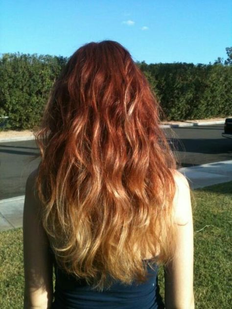 Ginger and blonde ombre Red Blonde Ombre Hair, Ombre Hair Color Ideas, Best Ombre Hair, The Right Hairstyles, Black Red Hair, Red Ombre Hair, Blonde Tips, Ombre Hair Blonde, Red To Blonde