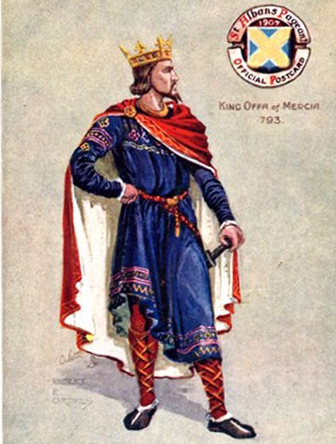 Monarch: A drawing of King Offa who reigned from AD 757 to 796 and was regarded as the most powerful Anglo Saxon leader before Alfred the Great Anglo Saxon Clothing, King Clothing, Medieval King, Anglo Saxon Kings, Knight Outfit, Alfred The Great, Aged Clothing, King Outfit, Terms Of Endearment