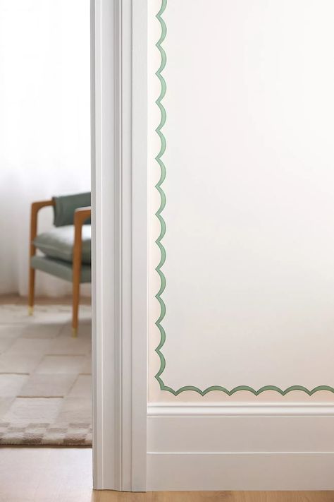 Ottoline Scalloped Border Wallpaper | Anthropologie Wallpaper Border Nursery, Nursery Wallpaper Border, Wallpaper Anthropologie, Vista House, Border Wallpaper, Wallpaper 2023, Bedroom Updates, Wall Borders, Scalloped Border