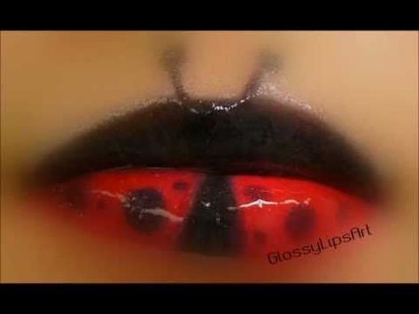 Ladybug Makeup Women, Ladybird Makeup, Hallowen Idea, Lady Bug Makeup, Ladybug Makeup, Bug Makeup, Ladybug Halloween, Lips Tutorial, Ladybug Costume