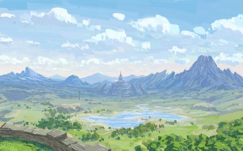 Zelda Botw Fanart, Zelda Landscape, Botw Fanart, Zelda Drawing, Zelda Botw, Architecture Background, Cute Laptop Wallpaper, Chris Martin, Zelda Art