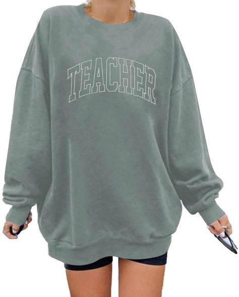 PRICES MAY VARY. MATERIAL : This embroidered teacher sweatshirt is made of high quality, the fabric is super soft, breathable, skin-friendly, It won't shrink or discolor after wash, the soft material could make you feel more comfy and relaxed. FEATURES : Funny embroidered teacher letter print , oversized lightweight long sleeve sweatshirt, classical crewneck design , make it fashion and simple. Unique and funny design , and makes a great gift for teacher. EASY TO MATCH : Easy match well with you Teacher Letter, Dress Leggings, Letter To Teacher, Teacher Sweatshirt, School Study, Crewneck Design, Sweatshirt For Women, Embroidered Crewneck, Gift For Teacher