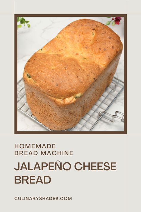 This homemade jalapeno cheese bread combines the heat of jalapenos with the creamy flavor of cheese. This bread is great for adding a bit of spice to your meals and perfect for making sandwiches or enjoying as a snack Jalapeño Cheddar Bread In Bread Maker, Bread Maker Jalapeno Cheese Bread, Jalapeño Cheese Bread Machine, Sandwich Bread Machine Recipes, Jalapeno Bread Machine Recipes, Jalapeno Cheddar Bread Machine, Jalapeno Cheddar Bread Machine Recipe, Jalapeno Cheese Bread In Bread Machine, Bread Machine Jalapeno Cheese Bread