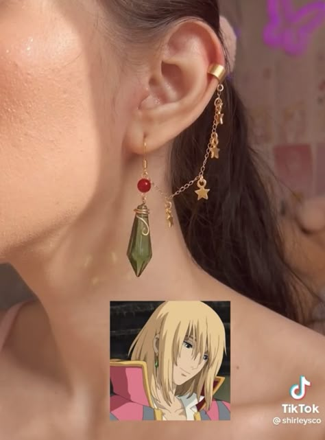 Anime Inspired Earrings, Long Earrings Aesthetic, Anime Accessories Jewelry, Anime Inspired Jewelry, Ghibli Earrings, Anime Jewellery, Aretes Aesthetic, Studio Ghibli Jewelry, Ghibli Jewelry