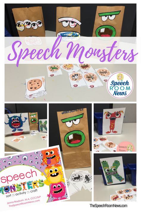 Articulation Therapy Activities Kindergarten, Monster Speech Therapy Activities, Monster Speech Therapy, Slp Halloween Activities, Speech Halloween Activities, Fall Speech Therapy Crafts, Speech Activities For Preschoolers, October Speech Therapy Activities, Prek Speech Therapy Activities