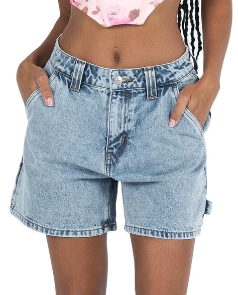 PRICES MAY VARY. Design: High rise, slim fit, belt looped waist, front zipper and button closure, non-stretch, high waisted denim short pants, high waist pocketed denim shorts, washed denim shorts. Summer hot shorts, jean shorts with pockets, functional and all-matched. Style: Womens bermuda jean shorts, business casual short pants, mid waisted, denim cargo shorts, women y2k summer shorts, straight leg, casual denim shorts. Carpenter denim shorts easy create vibe looks, women's mid thigh shorts, Cheap Denim Shorts, Y2k Jean Shorts, Shorts Mid Length, Women Jean Shorts, Summer Jean Shorts, Jean Shorts High Waisted, Casual Denim Shorts, Summer Bottoms, Short Jean