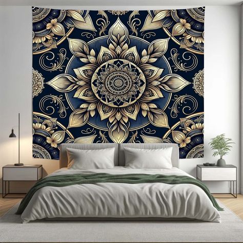 Bohemian Blue Gold ABS Floral Mandala Tapestry Psychedelic Wall Hanging Boho Decor Bohemian Blue Gold ABS Floral Mandala Tapestry Psychedelic Wall Hanging Boho Decor Elevate your living space with our India Mandala Tapestry Wall Hanging. This beautiful piece of Boho Decor will add a touch of elegance to your home, coffee shop, office, or any space you choose. With its vibrant design, it's more than just a tapestry; it's a work of art Size: Small - 150x 150cm (60x60 inches), Medium- 200 x 200... Coffee Shop Office, Hanging Boho Decor, Mandala Throw, Home Coffee Shop, Kantha Cushions, Mandala Pillows, Mandala Tapestries Wall Hangings, Wall Hanging Boho, Floral Mandala