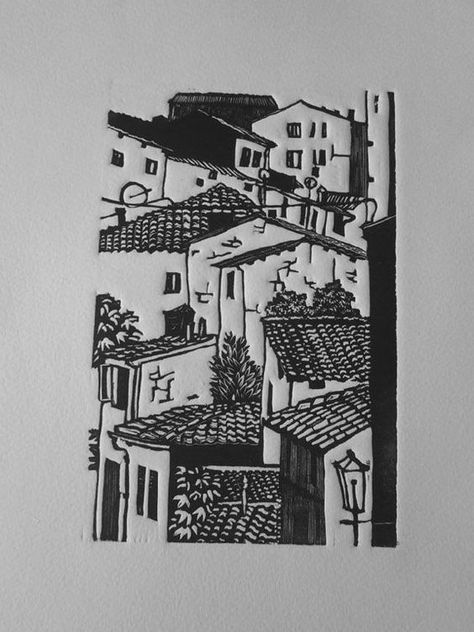 Linocut – Mrs. Tesch's Art Classes Print Linoleum, Lino Carving, Linoleum Printmaking, Italian Town, Relief Printmaking, Linoleum Print, Linoleum Block Printing, Europe Italy, Linocut Printmaking