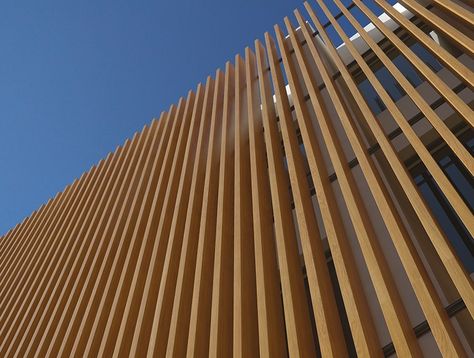 Battens 50: aluminium cladding system for outdoor and indoor spaces - ForMe Skin Aluminium Cladding, Cladding Systems, Facade Design, Indoor Outdoor, 50 %, Interior Design, Skin, Building, Wood