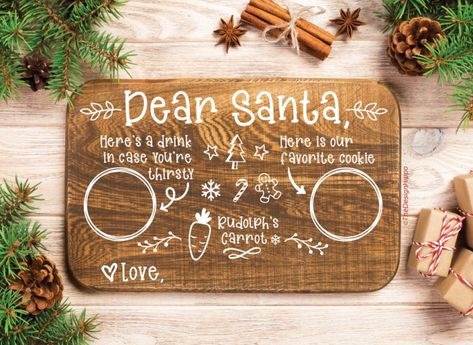 Christmas Placemats Cricut, Christmas Eve Tray For Santa, 2022 Cricut Trends, Christmas Eve Board, Christmas Santa Board, Cricut Gifts For Friends, Christmas Cutting Board Ideas, Santa Plate Svg, Dear Santa Tray