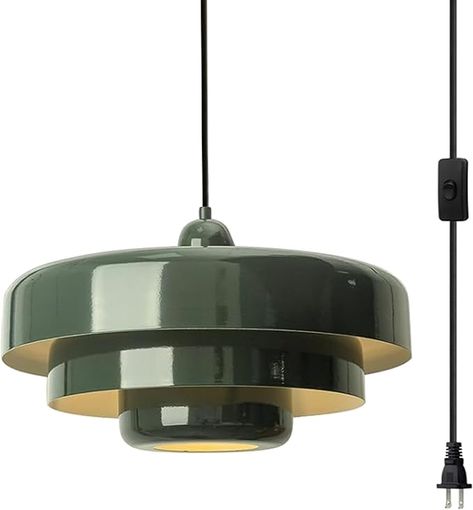 DoungRos Plug-in Green Pendant Light Fixtures, 16FT Hanging Lights with Plug in Cord 3-Layer Shade Mid Century Modern Hanging Lamp Pendant Lighting for Bedroom Dining Room Living Room - Amazon.com Green Pendant Light, Pendant Lighting Fixtures, Kitchen Island Lighting Modern, Mid Century Modern Lamp, Modern Hanging Lamp, Lighting Fixtures Kitchen Island, Room Hanging Lights, Plug In Pendant Light, Modern Pendant Lamps