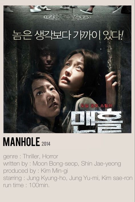 Manhole Minimalist Poster #kdrama #manhole #koreanmovie #koreandrama #poster #horror #thriller #crime Korean Thriller Movies, Kdrama Horror, Avengers Movie Posters, Top Horror Movies, Film Thriller, Poster Edit, Action Movie Poster, Film Recommendations, Movies To Watch Teenagers