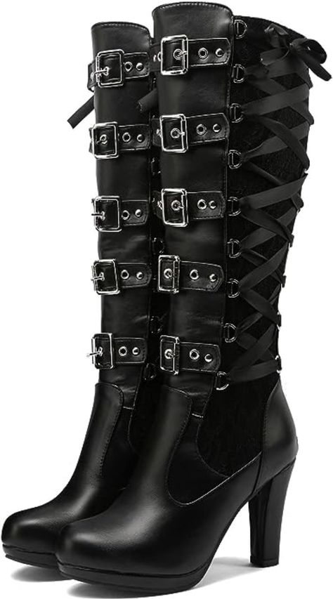 Botas Goth, Steampunk Boots, Goth Boots, Gothic Shoes, Cosplay Boots, Buy Boots, Knee Length Boots, Black Chunky Heels, Buckles Fashion