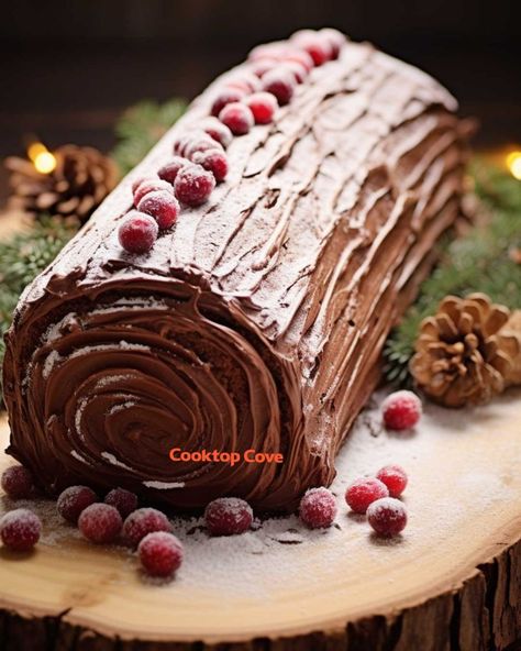 Yule Log Cake Recipe, Whipped Chocolate Frosting, Yule Log Recipe, Recipes Using Cake Mix, Yule Log Cake, Holiday Desserts Table, Christmas Cake Designs, Log Cake, Box Chocolate