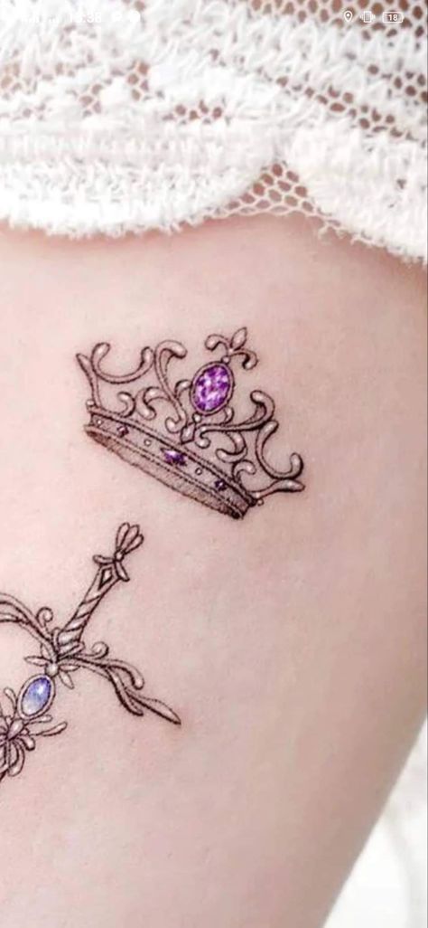 Crown With Jewels Tattoo, Jewel Crown Tattoo, Ankle Crown Tattoo, Moon And Crown Tattoo, Tiaras And Crowns Tattoos, Crown Tattoo Back Of Neck, Crown And Tiara Tattoo, Princess Crown Tattoos For Women, Feminine Crown Tattoo