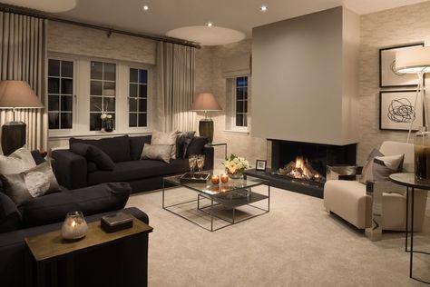 CALA Homes on Instagram: “The only place to spend autumn evenings 🔥 Who's curling up on the sofa tonight?” Beige Living Room Decor Ideas, Cala Homes, Black And Cream Living Room, Black Sofas, Black Sofa Living Room Decor, Beige Living Room Decor, Black Sofa Living Room, White Living Room Decor, Cream Living Rooms