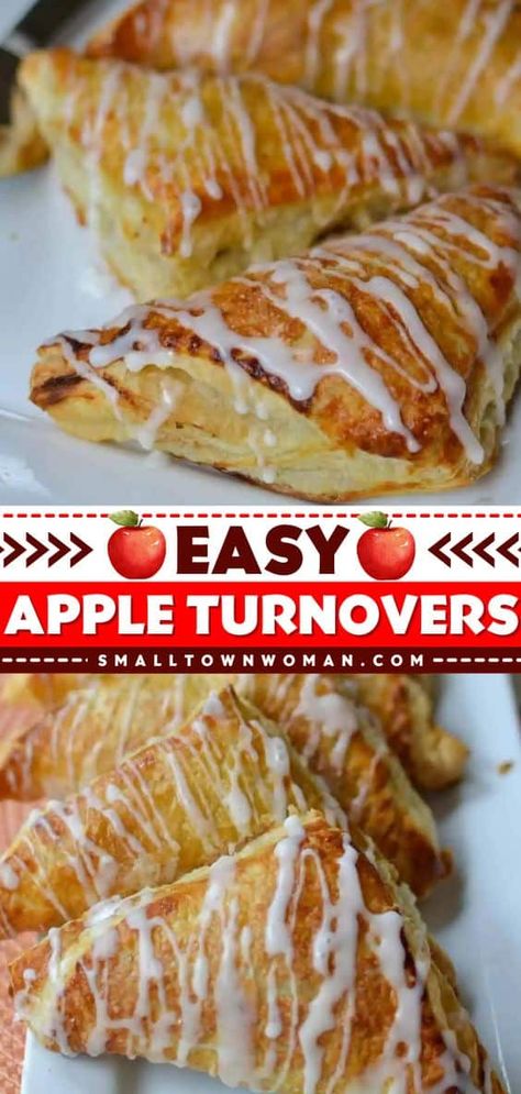 This fall baking recipe is one of the things to make with puff pastry! This apple food idea is perfect for serving at a holiday brunch party. From the flaky, buttery crust to the delicious filling and glaze, these Easy Apple Turnovers are so much better than store-bought! Homemade Apple Turnovers, Apple Turnovers With Puff Pastry, Holiday Brunch Party, Apple Recipes With Puff Pastry, Apple Turnovers Recipe, Easy Apple Turnovers, Apple Turnover Recipe, Puff Pastry Recipes Dessert, Apple Food