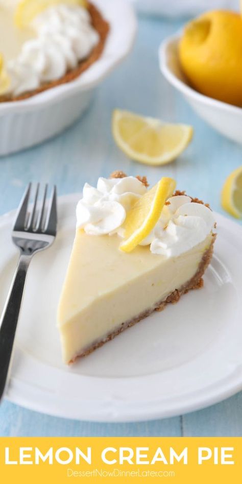 Lemon Cream Cheese Pie, No Bake Lemon Pie, Lemon Sour Cream Pie, Lemon Cream Pie, Dessert Pies, Lemon Pie Recipe, Lemon Cream Pies, Lemon Treats, Meringue Pie Recipes