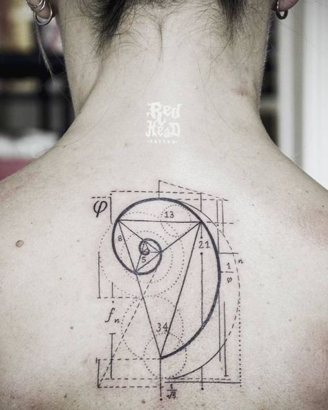 Fibonacci Tattoo by red_head_tattoo Tatouage Fibonacci, Golden Ratio Tattoo, Fibonacci Tattoo, Science Tattoo, Spiral Tattoos, Science Tattoos, Tattoo Diy, Tatuagem Masculina Pequena, Female Tattoos