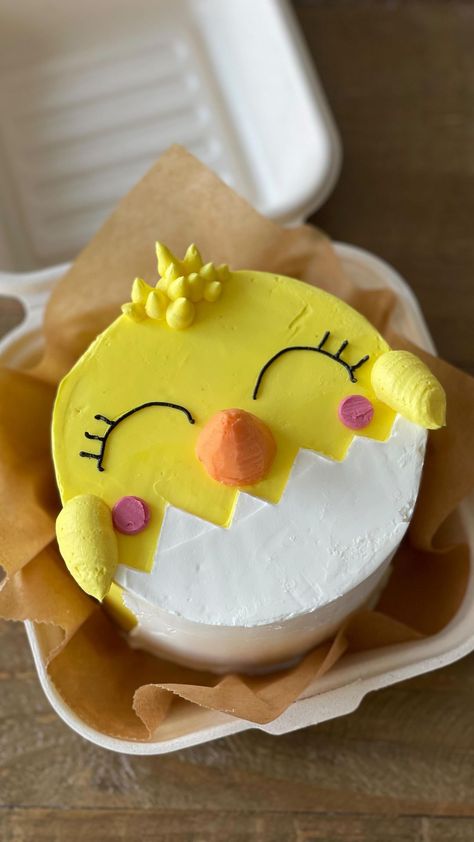 ohcakeswinnie on Instagram: Bento chick 🐣🐣🐣 . . Start the week off with a cute wee chick 😍 . . . #cakeinspo #cakedecorating #cakegoals #cakedecoration #baker… Easter Bento Cake, Easter Chick Cake, Chick Cake, Icing Cake Design, Baby Boy Birthday Cake, Cake For Husband, Cake Models, Bunny Cupcakes, Icing Cake