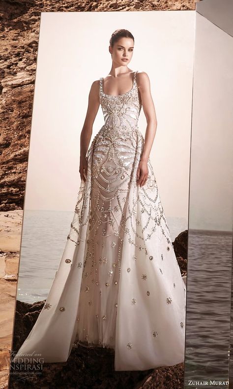 zuhair murad spring 2025 bridal sleeveless thick strap scoop neckline heavily embellished sheath wedding dress a line overskirt chapel train (4) mv -- Zuhair Murad Spring 2025 Wedding Dresses | Wedding Inspirasi  #wedding #weddings #bridal #weddingdress #weddingdresses #bride #fashion #label:ZuhairMurad #season:Spring/Summer #week:282024 #year:2025 ~ Wedding Dresses Zuhair Murad, Zuhair Murad Bridal, Zuhair Murad Dresses, Off White Wedding Dresses, Embellished Wedding Dress, Wedding Dress A Line, 2025 Wedding, Wedding Inspirasi, Sheath Wedding