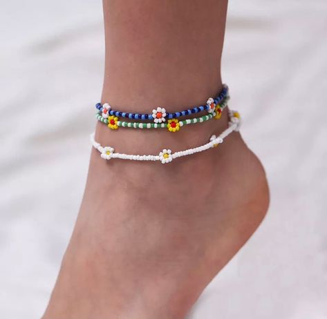 Hop Flower, Anklets Diy, Bead Anklet, Handmade Anklets, Ankle Jewelry, Anklets Boho, Flower Daisy, Women Anklets, Functional Fashion