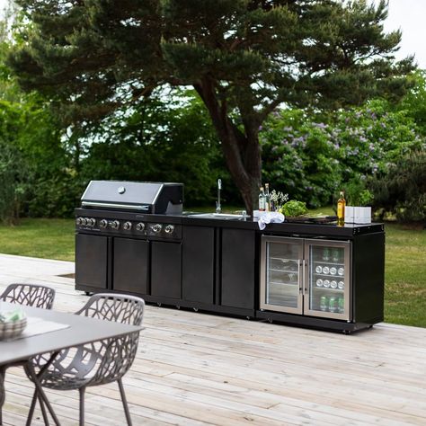 Myoutdoorkitchen.co.uk on Instagram: “Wisconsin from Myoutdoorkitchen Black Collection 🔥 An exclusive outdoor kitchen in stainless steel with an elegant anthracite finish.…” Water Feature Lighting, Wolf Kitchen, Wine Fridges, Modular Outdoor Kitchens, Bbq Ideas, Outdoor Bbq Kitchen, Kitchen Grill, Candle Pedestal, London Wall