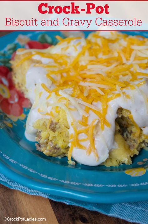 Crock-Pot Biscuit and Gravy Casserole - This recipe for Slow Cooker Biscuits and Gravy Casserole is a yummy way to start your day off with a hearty breakfast filled with sausage, eggs, cheese & pepper gravy! [Low Sugar] #CrockPotLadies #CrockPot #SlowCooker #Breakfast #Casserole #BreakfastCasserole #BiscuitsAndGravy Biscuit And Gravy Crockpot, Biscuits And Gravy Casserole Crockpot, Crock Pot Biscuits And Gravy Casserole, Egg Crockpot Recipes, Crockpot Biscuits And Gravy Casserole, Crock Pot Biscuits And Gravy, Crockpot Sausage Gravy, Biscuits And Gravy Crockpot, Slow Cooker Biscuits And Gravy