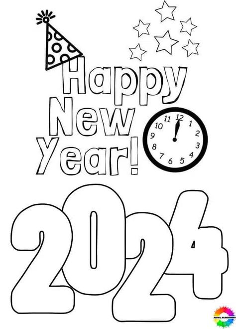 2024 11 - ausmalbilderkinder.de Happy New Year Coloring Pages, New Years Drawing Ideas, New Year's Drawings, Giraffe Crafts, New Year Coloring Pages, Holiday Worksheets, Kindergarten Worksheets Free Printables, New Year Art, Winter Preschool