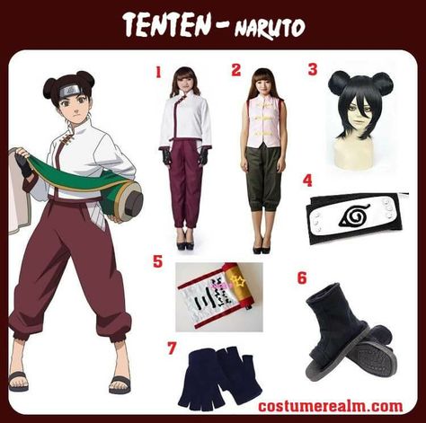 Naruto Tenten, Tenten Naruto, Diy Halloween Costume Ideas, Naruto Cosplay Costumes, Naruto Costumes, Dark Green Pants, Costume Guide, Flak Jacket, Police Truck