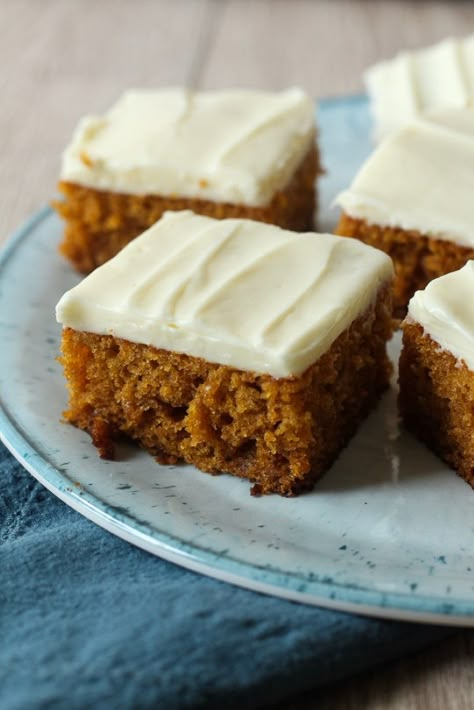 Pumpkin Bars with Cream Cheese Frosting. This easy pumpkin recipe is great for fall baking. Every will love these pumpkin bars made from scratch. #easy #pumpkin #recipe #fall #pumpkinbars #creamcheesefrosting Pumpkin Cream Cheese Bars, Pumpkin Bars With Cream Cheese, Layered Pumpkin Cheesecake, Bars With Cream Cheese Frosting, Bars With Cream Cheese, Cheese Bars, Pumpkin Sheet Cake, Cream Cheese Bars, Pumpkin Recipes Easy