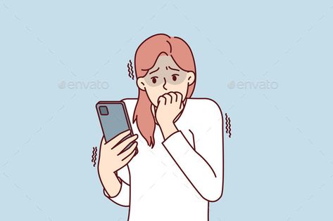 Frightened Woman with Phone Biting Nails in Fear Biting Nails Drawing, Nails Biting, Biting Nails, Nail Drawing, Financial Crisis, Nail Biting, Drawing Lessons, Modern Graphic Design, Bad News