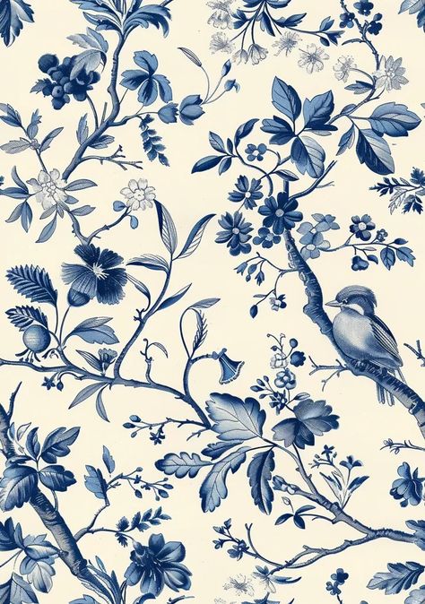 The image is a blue and white floral pattern. It features a variety of flowers, leaves, and birds ->> more details in ai-img-gen.com Blue And White Floral Pattern, Fineliner Art, Pattern Photography, February Wedding, Toile Pattern, Chinese Pattern, French Toile, Textile Pattern Design, Blue And White Floral