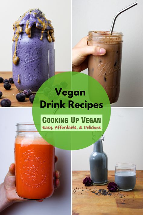 vegan blueberry smoothie, coffee free mocha, fresh pressed juice, and black sesame seed milk Vegan Tea Recipes, Healthy Teas Recipes, Vegan Drinks Recipes, Drinks Healthy, Recipes Smoothies, Plant Milk, Vegan Drinks, Milk Coffee, Healthy Ingredients