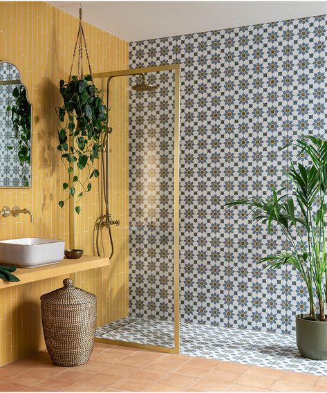 Portuguese Tiles Bathroom, Geometric Tiles Bathroom, Moroccan Tile Bathroom, Grey Tile Pattern, Teal Tile, Wet Room Tiles, Silver Tile, Encaustic Tiles, Topps Tiles