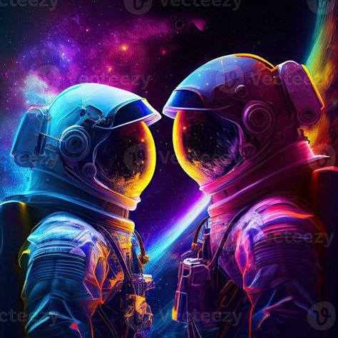 Astronaut couple in deep space. Generative AI Astronaut Couple, Dark Painting, Dark Paintings, Drawing Things, Floating In Space, The Astronaut, Hippie Wallpaper, Deep Space, Glow In The Dark