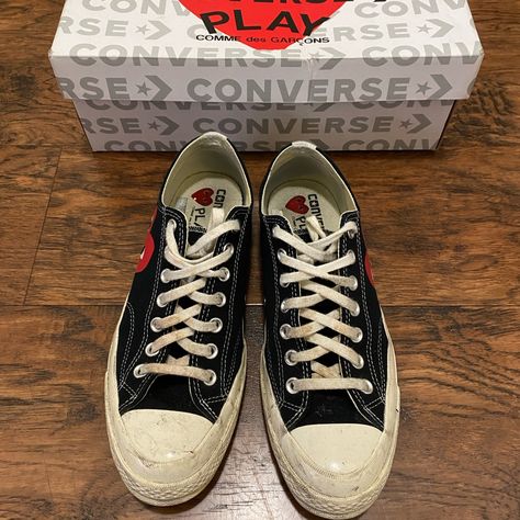 Overall Great Condition Except For The Shoelaces Size 8.5 Men’s / 10.5 Women’s Black White Chuck 70 Cdg Black Converse Chuck Taylor All-Star 70s Comme Des Garcons Play Black White Chuck 70, Converse Play Comme Des Garcons, Black Converse Chuck Taylor, Converse Play, White Chucks, Play Comme Des Garcons, Black Converse, Comme Des Garcons Play, Chuck 70