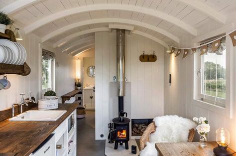 Gallery: Our Completed Shepherd Huts – Harrogate Huts Blackdown Shepherd Huts, Eco Friendly Insulation, Shepherd Hut, Shepherd Huts, Canopy And Stars, Hut House, Rustic Exterior, Shepherds Hut, Micro House